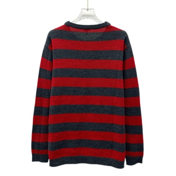 CW0727 Loewe Striped Red & Gray Wool Crewneck Sweater With Embroidered Logo - Picture 2 of 8